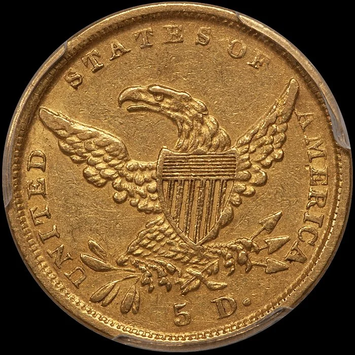 Half Eagle. 1838-D Dahlonega $5 gold coin. PCGS AU50 CAC.