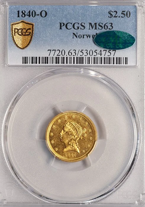 Quarter Eagle. 1840-O New Orleans $2.50 gold coin. PCGS MS63 CAC.
