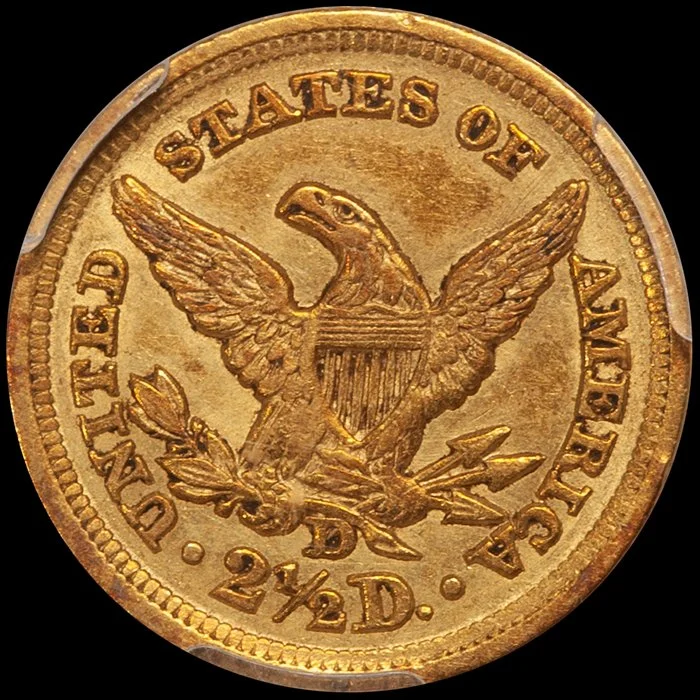 Quarter Eagle. 1851-D Dahlonega $2.50 gold coin. PCGS AU55 CAC.