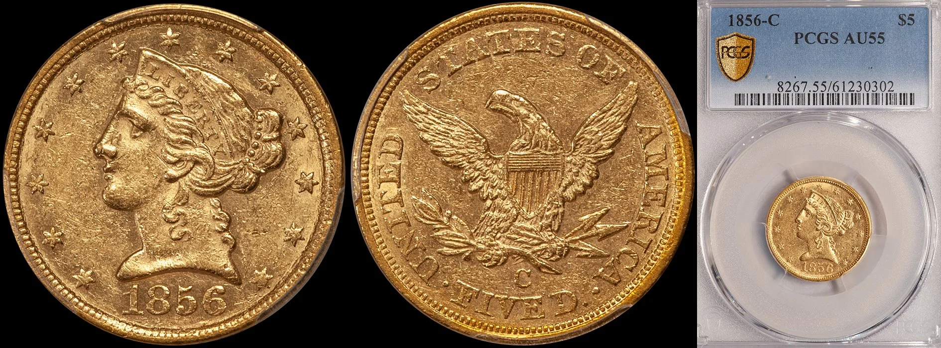 NEW - $5.00 - 1856-C PCGS AU55