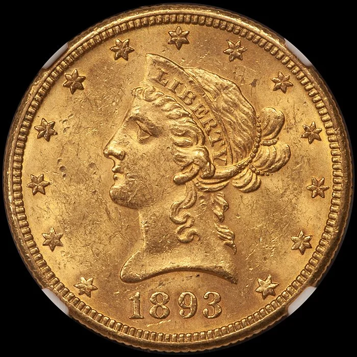 Eagle. 1893-O New Orleans $10 gold coin. NGC MS61 CAC.