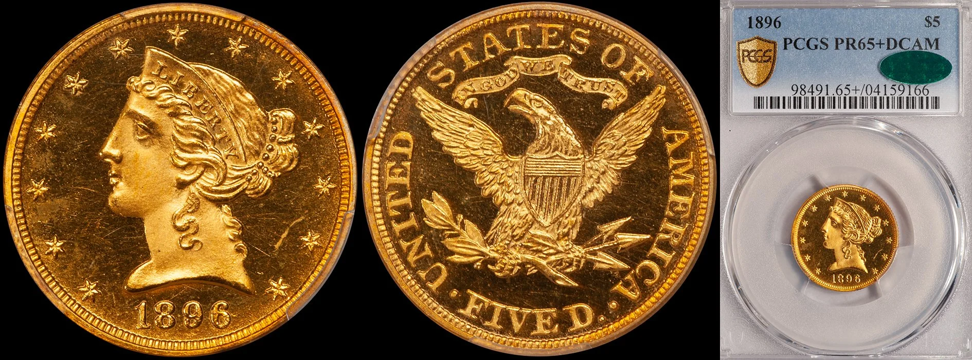 Half Eagle. 1896 $5 gold coin. PCGS PR65+ DCAM CAC.