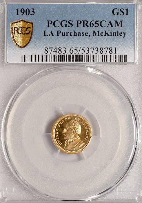 Gold Dollar. 1901 Proof LA Purchase, McKinley $1.00 gold coin. PCGS PR65CAM.