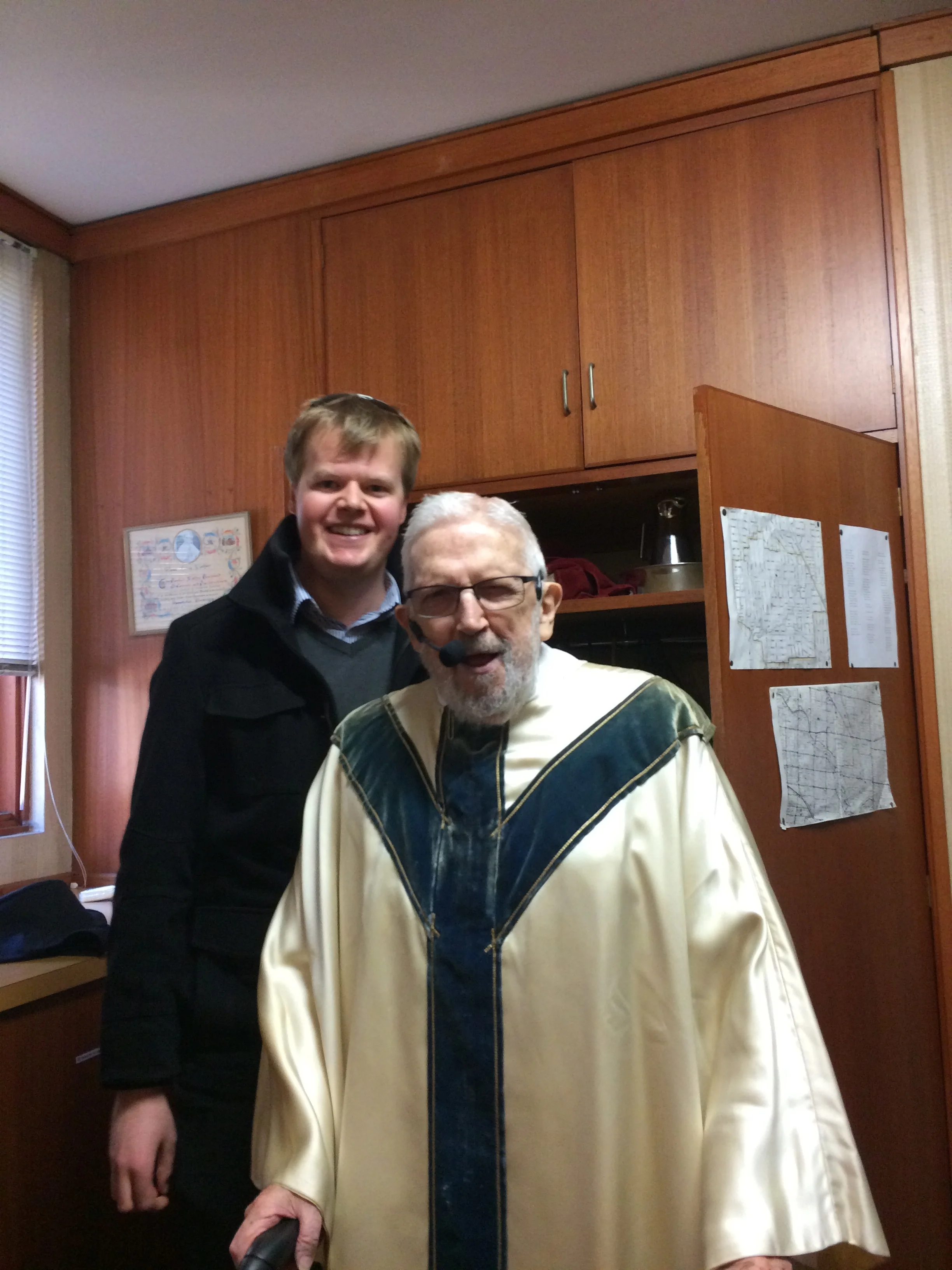 Jackson Saunders with Fr Gerard Dowling after his thanksgiving Mass for 60-years as a priest.