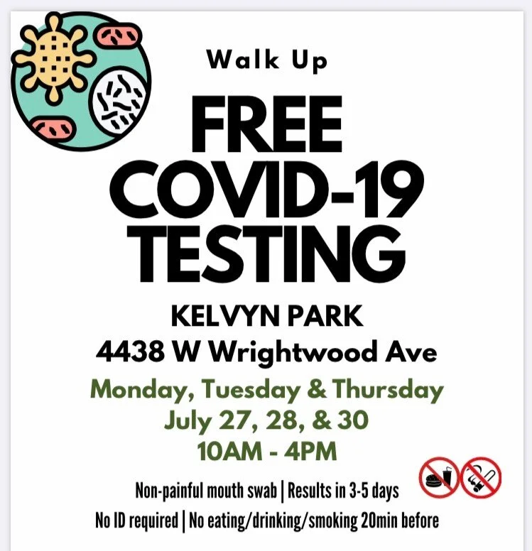 Free Covid Testing 7/27, 28 + 30 at Kelvyn Park