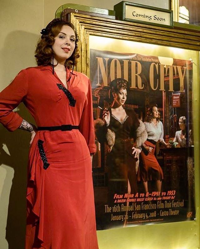 Our own @annabelle_swell is this year’s Ms. Noir City and for ten nights, she’s wearing a wardrobe that is — wait for it — to die for. Themed for each night of the @noir.city film festival, her wardrobe is a mix of her own clothes and clothes on loan from our friends at @relicvintage. Us VSC gals made an outing to the opening night of the festival to support Annabelle and catch a double billing. #truevintage #vintagestylecouncil #1940sStyle #1940sFashion #filmnoir #noircity #castrotheater