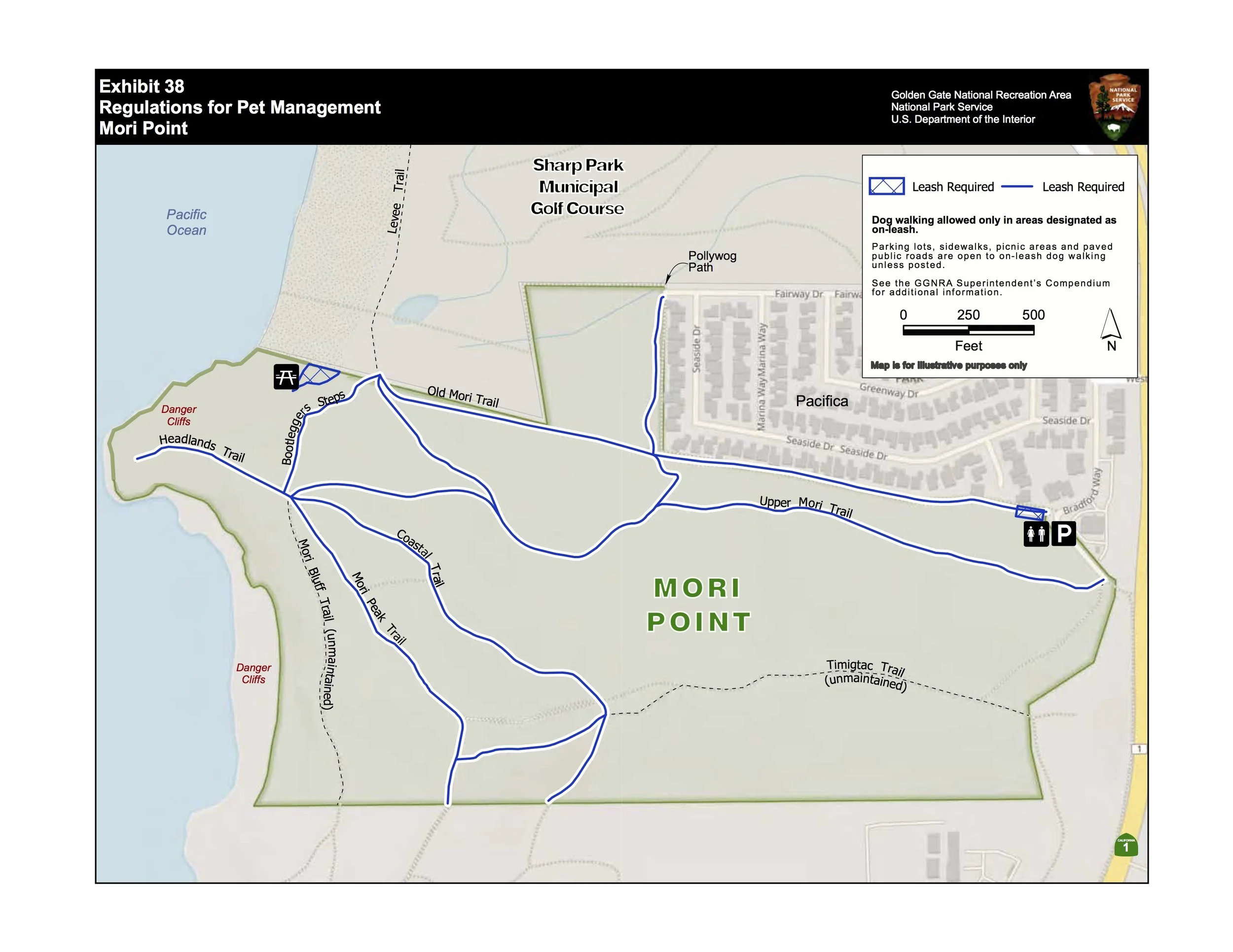 2019 compendium map eliminating dog walking on the mori bluff and timigtac trails  *note: hikers without dogs can still access these trails