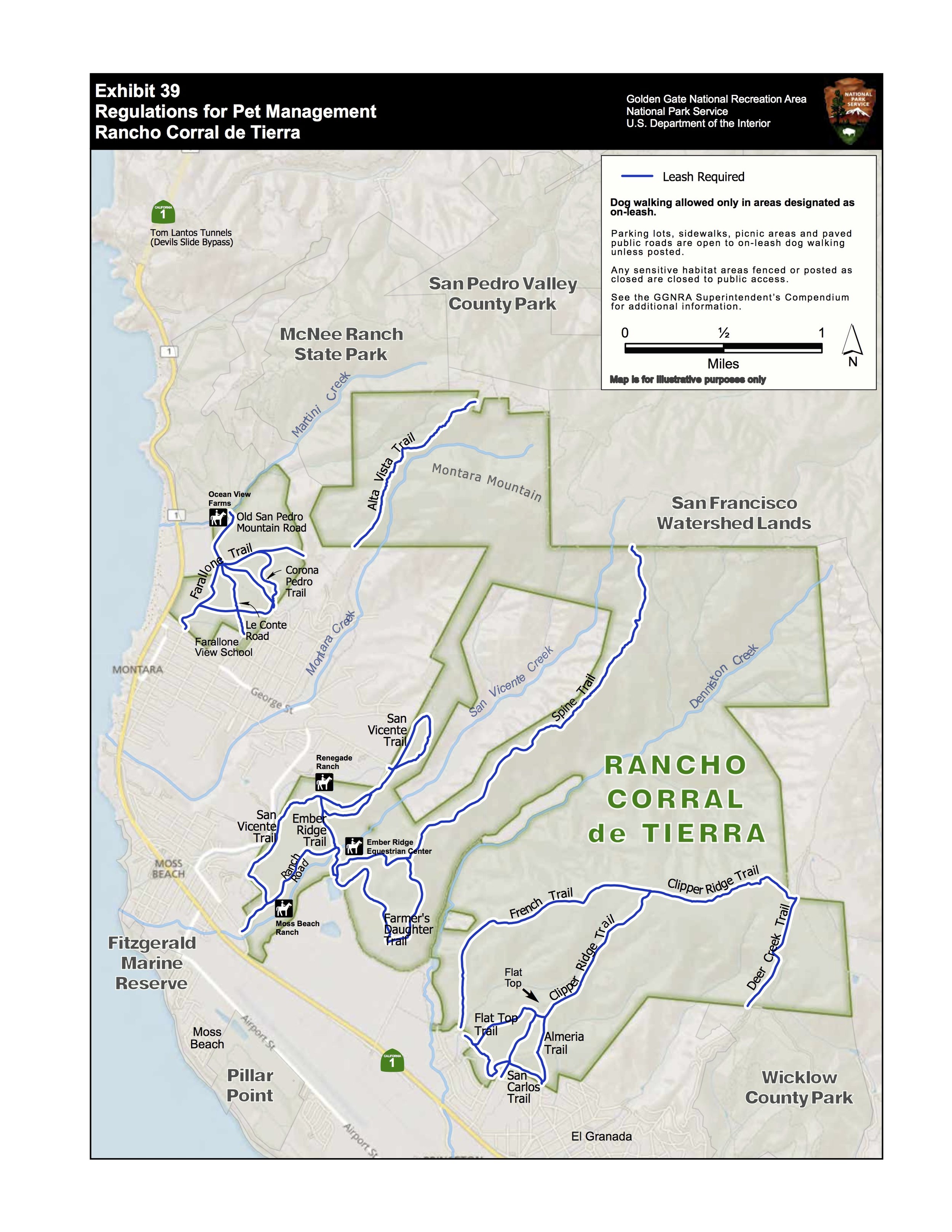 2019 COMPENDIUM MAP ELIMINATING DOG WALKING IN AREAS THROUGHOUT RANCHO INCLUDING TRAILS NOT LISTED ON GGNRA’S MAPS *NOTE: HIKERS WITHOUT DOGS HAVE TO STAY ON TRAIL NEAR THE STABLES, BUT CAN CONTINUE TO ACCESS THE ENTIRE PARK.