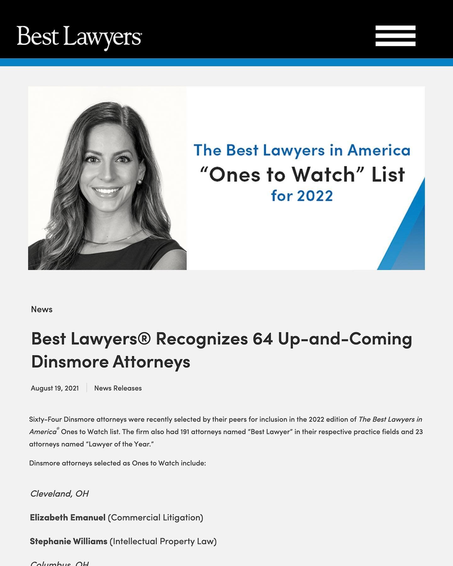 BEST LAWYERS IN AMERICA - Ones to Watch in 2022! Congrats Elizabeth! 🥳

P.S. Talk to my attorney 😋