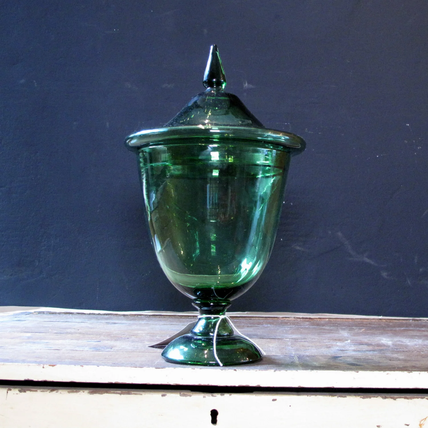 Victorian Green Glass Lidded Urn