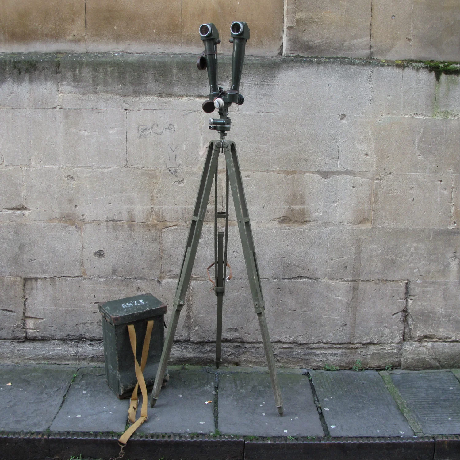 Vintage Trench Periscope Binoculars on Wooden Tripod