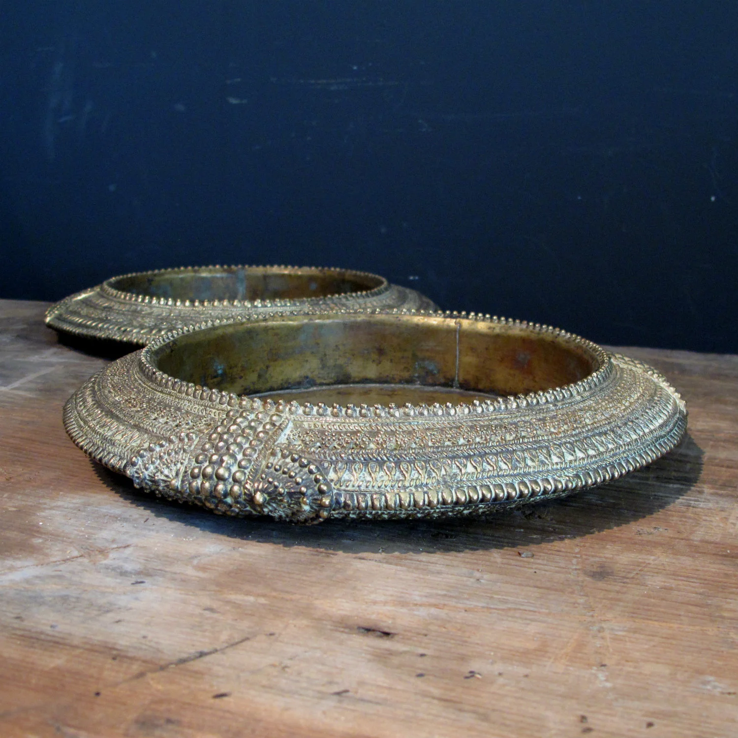 Pair of 19th Century Indian Studded Brass Dishes
