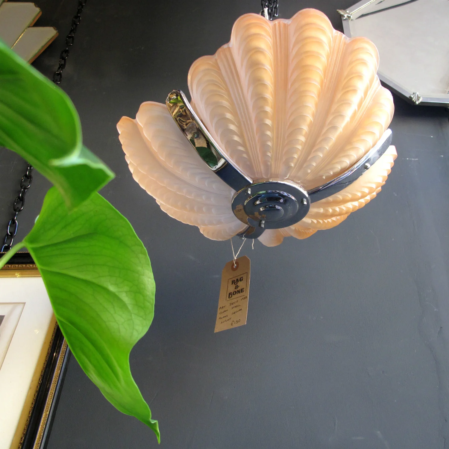 Vintage Art Deco Clam Shell Ceiling Light