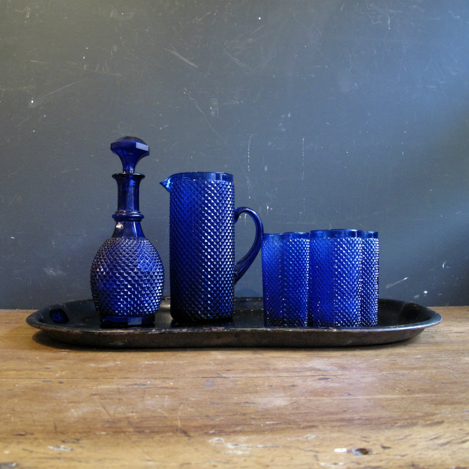 Cobalt blue studded glassware