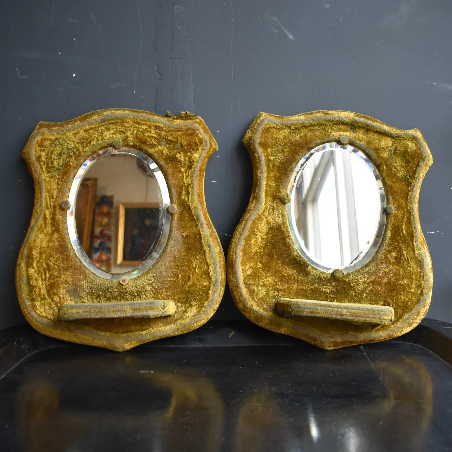 Pair of 19th Century Velvet Mirrors
