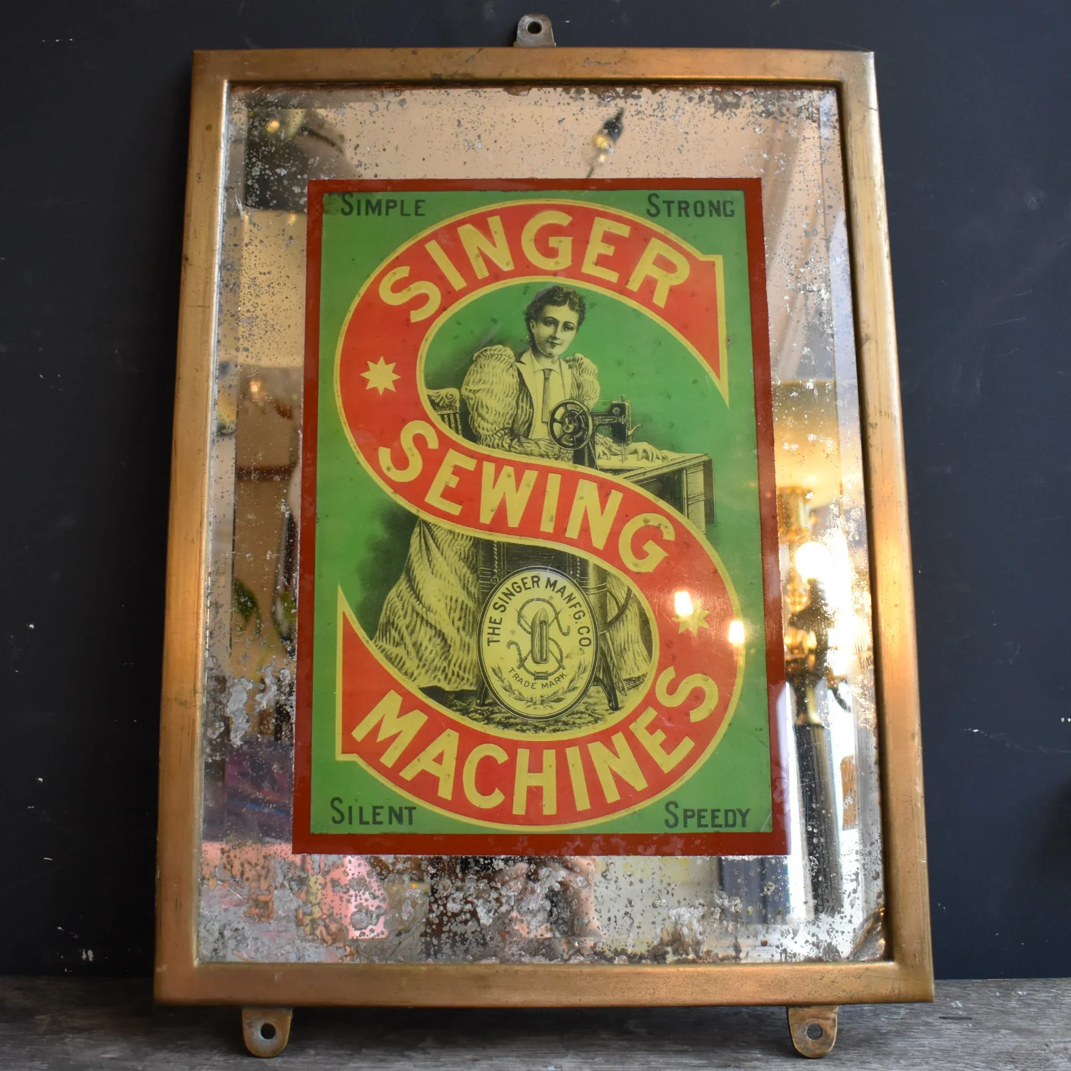 Rare Antique 19th Century Singer Advertising Mirror