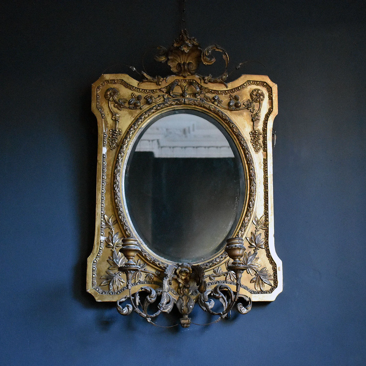 Stunning 19th Century Gilt Mirror with Candle Holders 