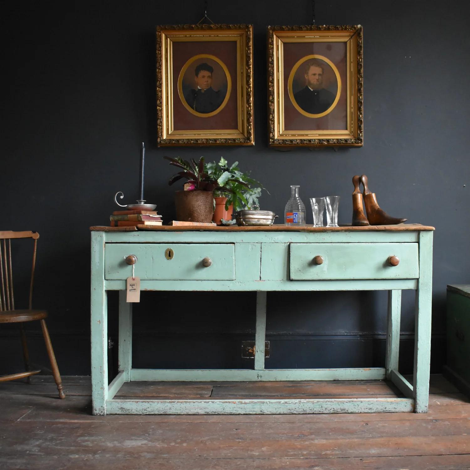 Rustic Green Painted Sideboard — Vintage and Antique Decorative Interiors