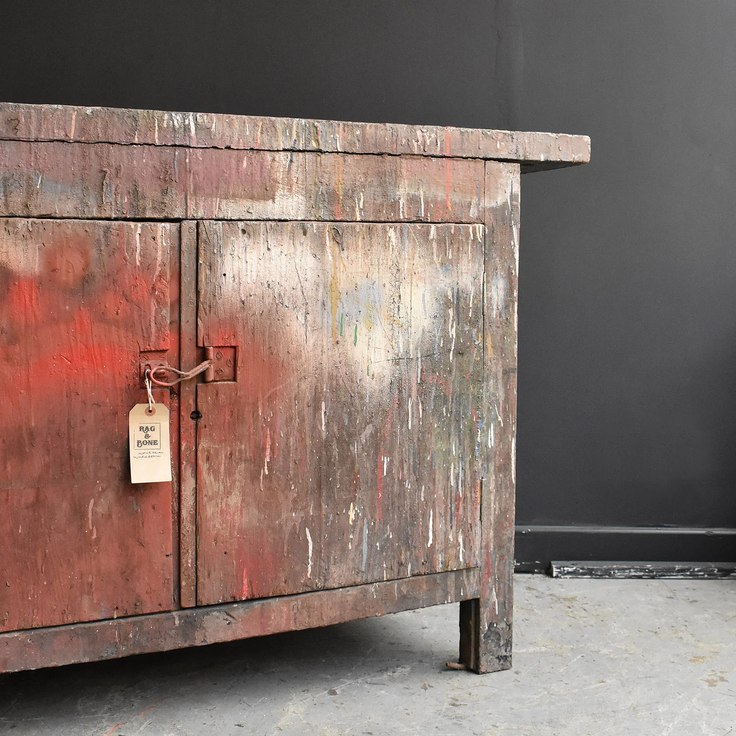 Paint Splattered Workbench Cabinet 