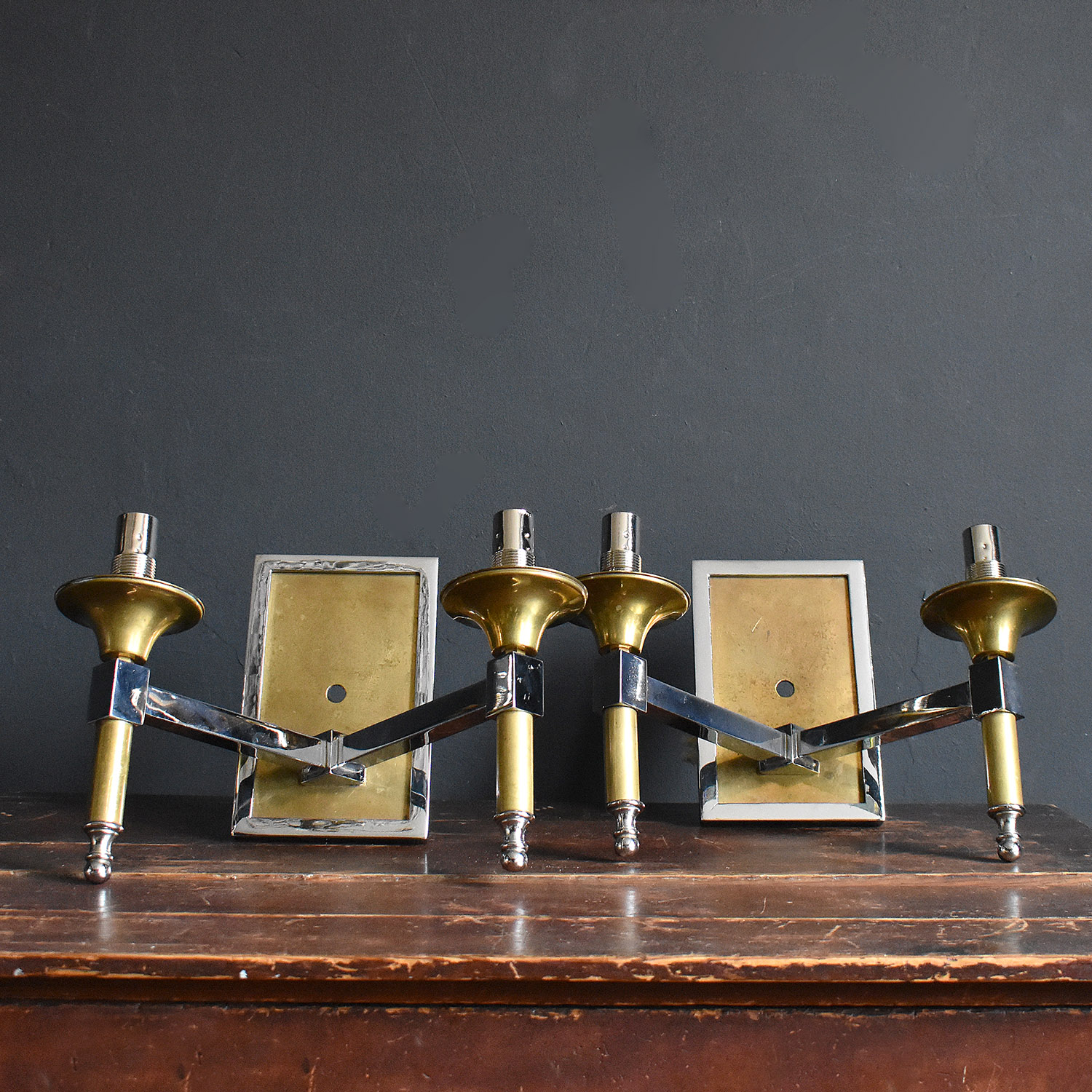 Pair of Chrome and Brass Wall Lights