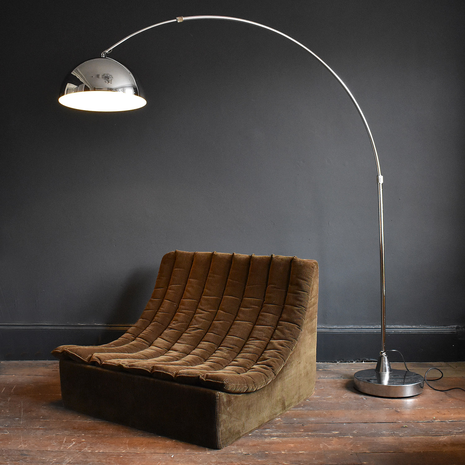 Vintage Italian Chrome Arc Floor Lamp 