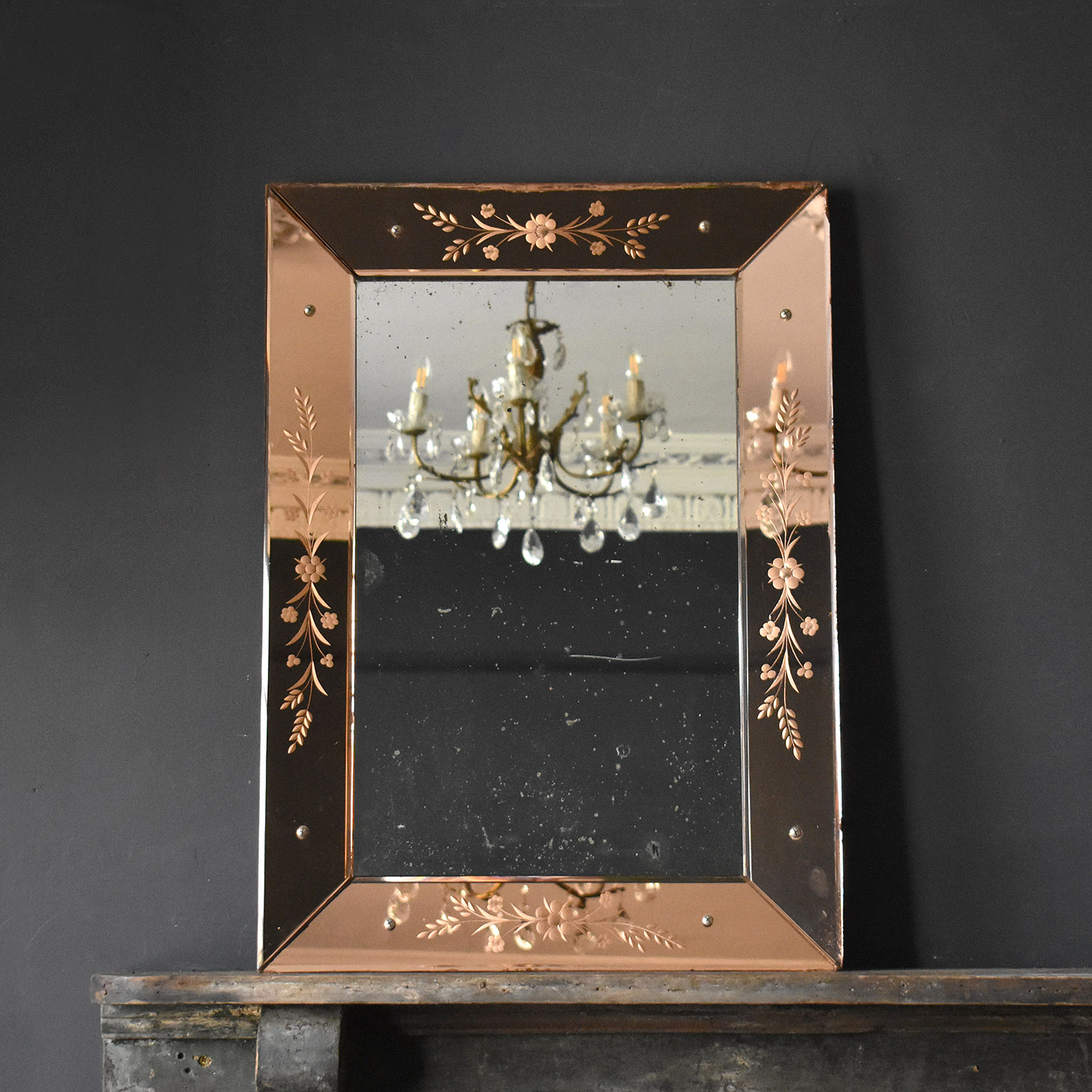 Art Deco Engraved Peach Glass Mirror — Vintage And Antique Decorative  Interiors