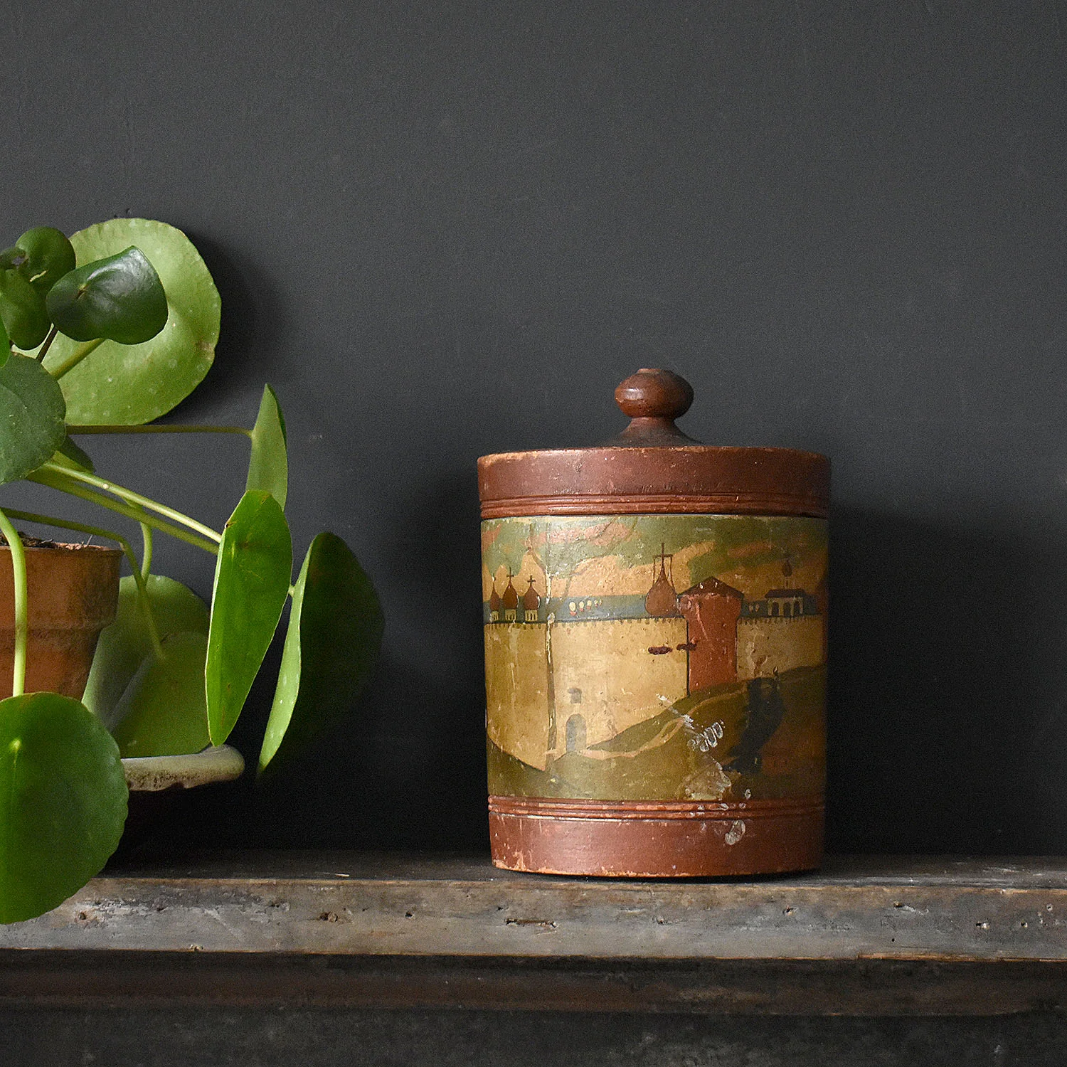 19th Century Naive Hand Painted Turned Wooden Box 