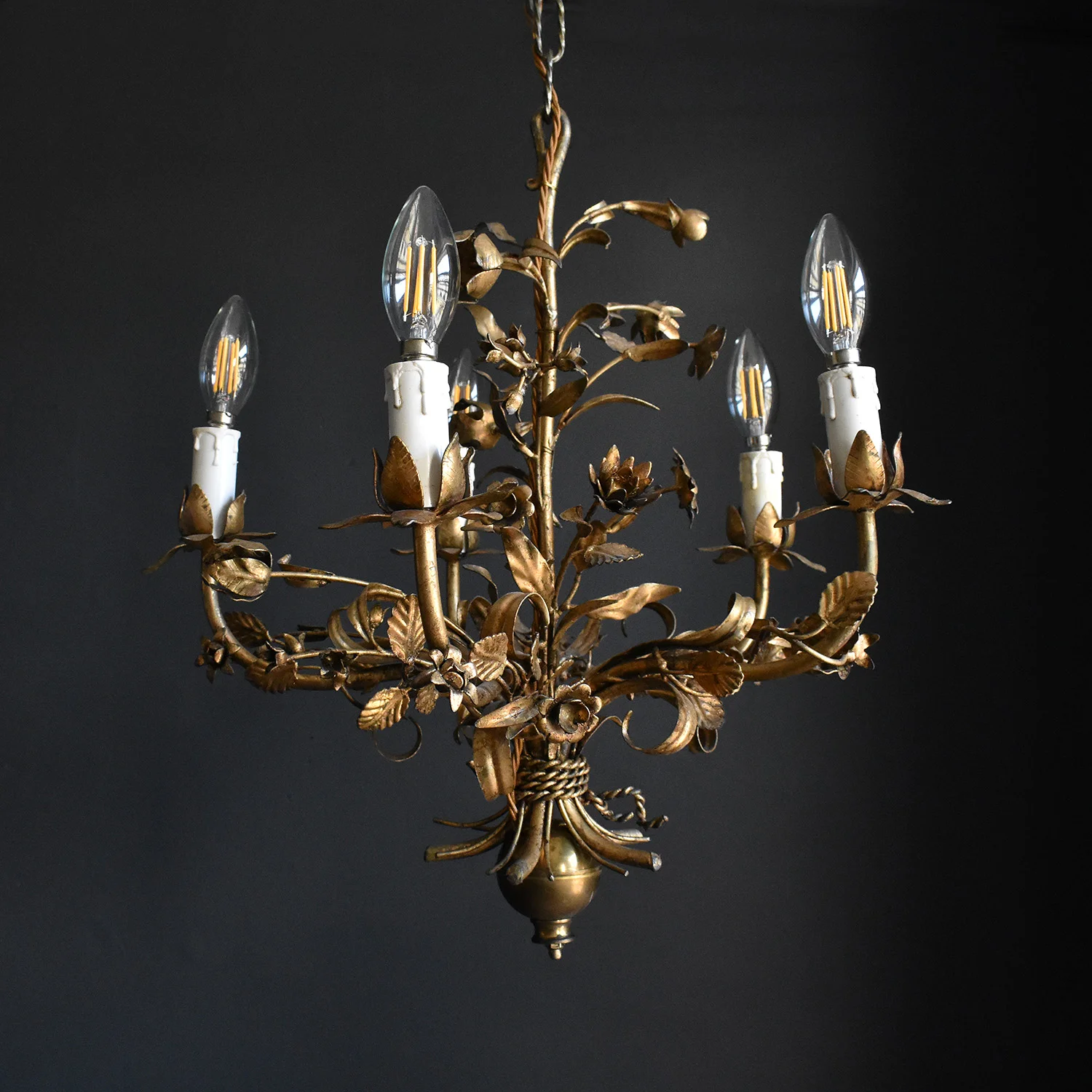 Gilt Toleware Rose Chandelier 