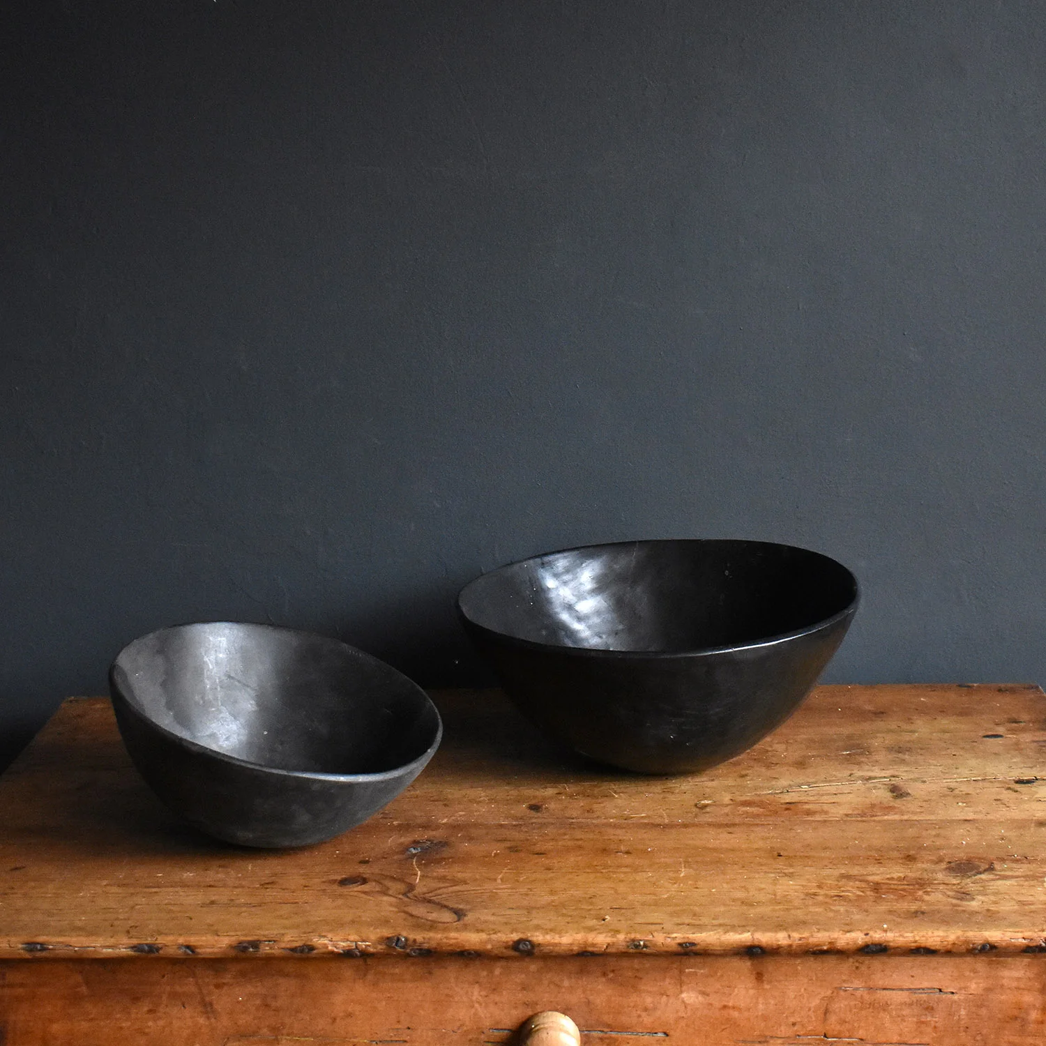 Hand Carved Ebonised Wooden Bowls, Scandinavian 