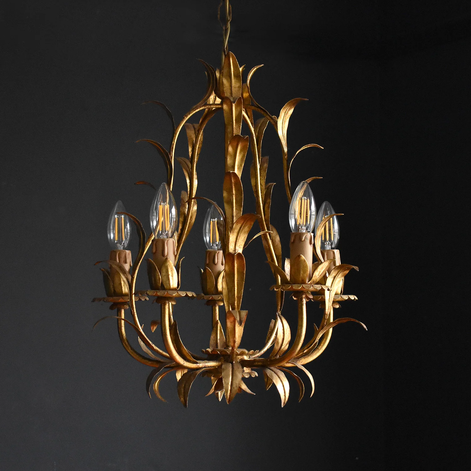 Mid Century Gilt Toleware Chandelier 