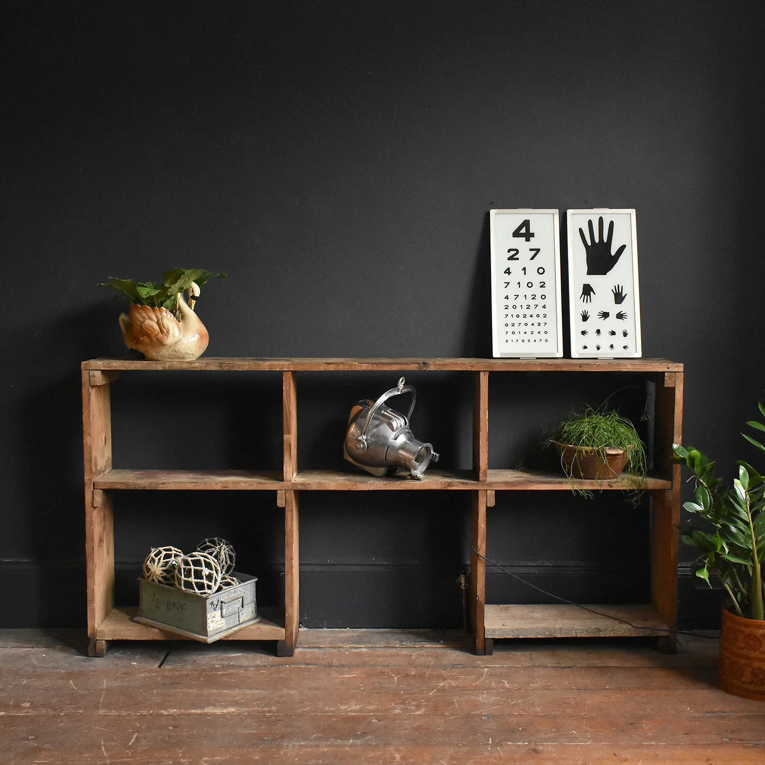 Narrow Industrial Wooden Shelving Unit, Early 20th Century