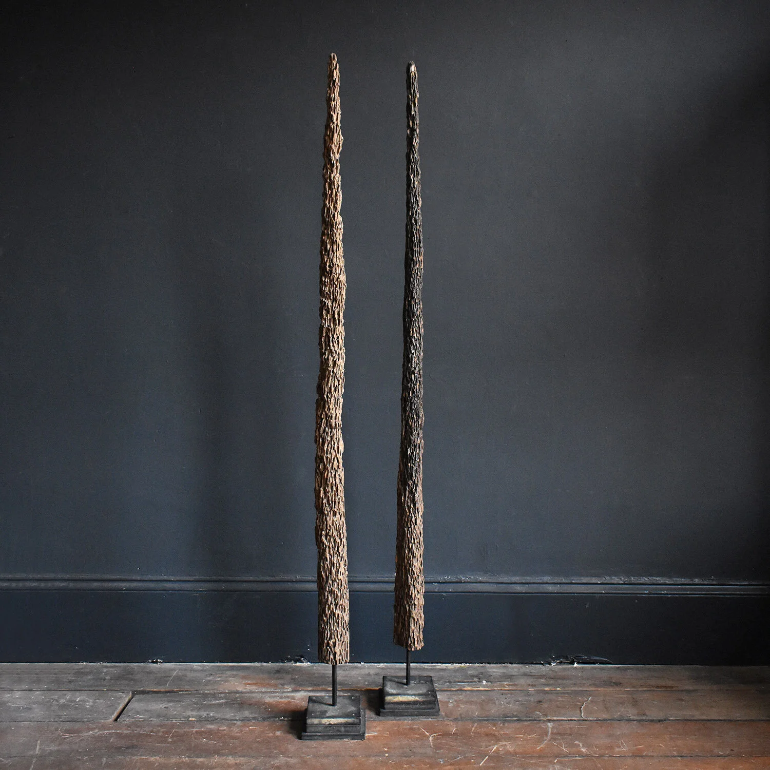 Pair of Sculptural Termite Eaten Wooden Spikes 