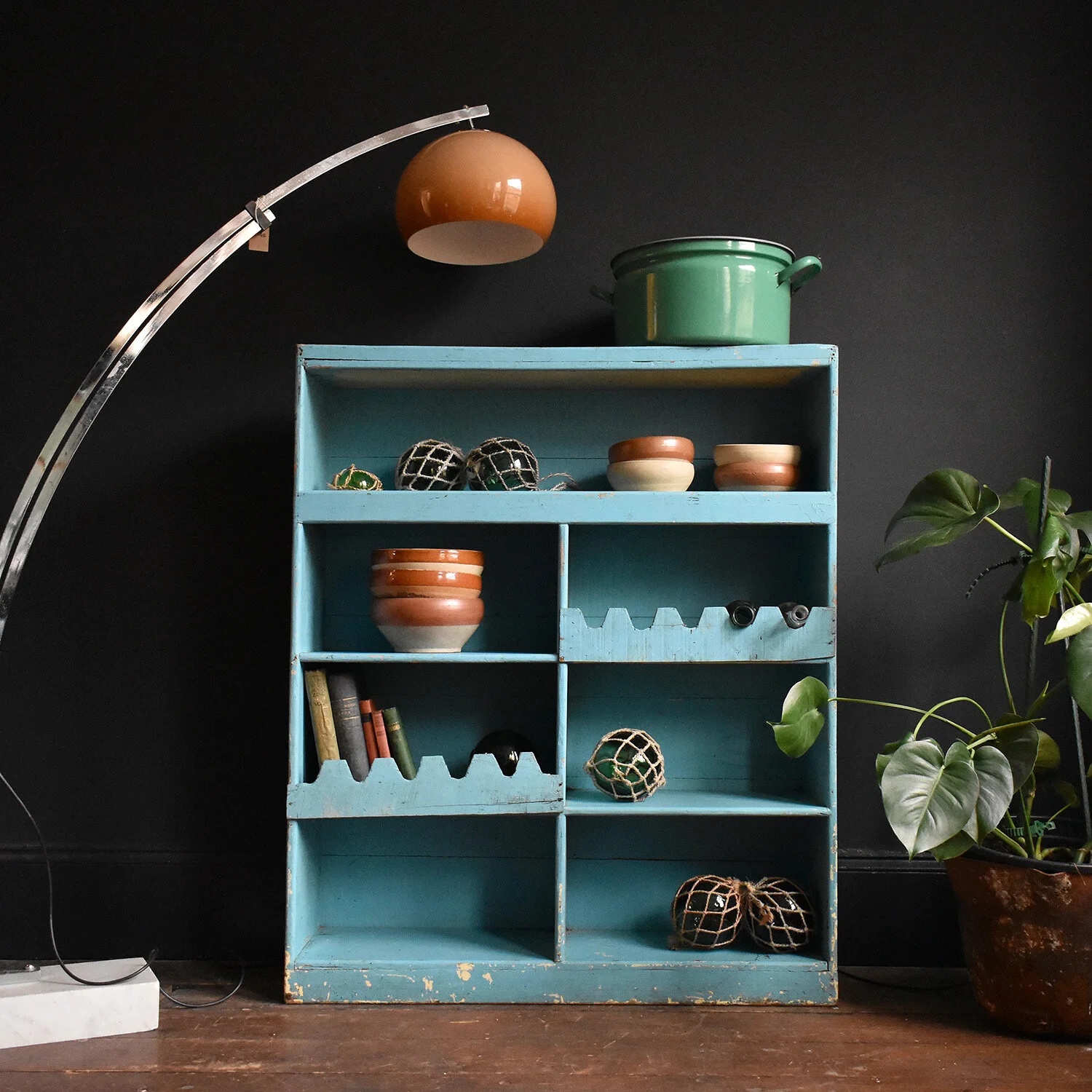 Rustic Blue Painted Shelving Unit