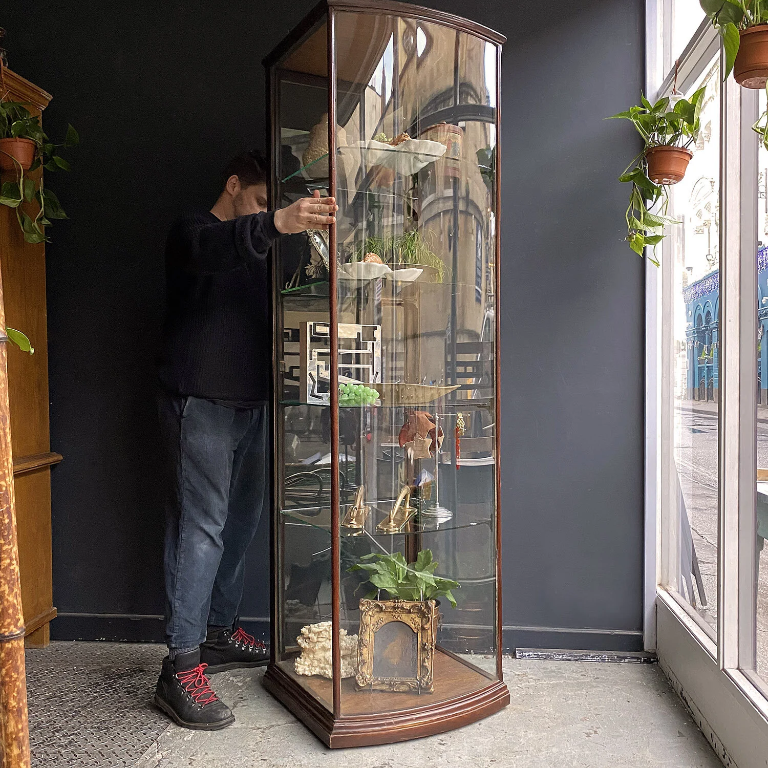 Edwardian Bow Fronted Glazed Mahogany Display Case