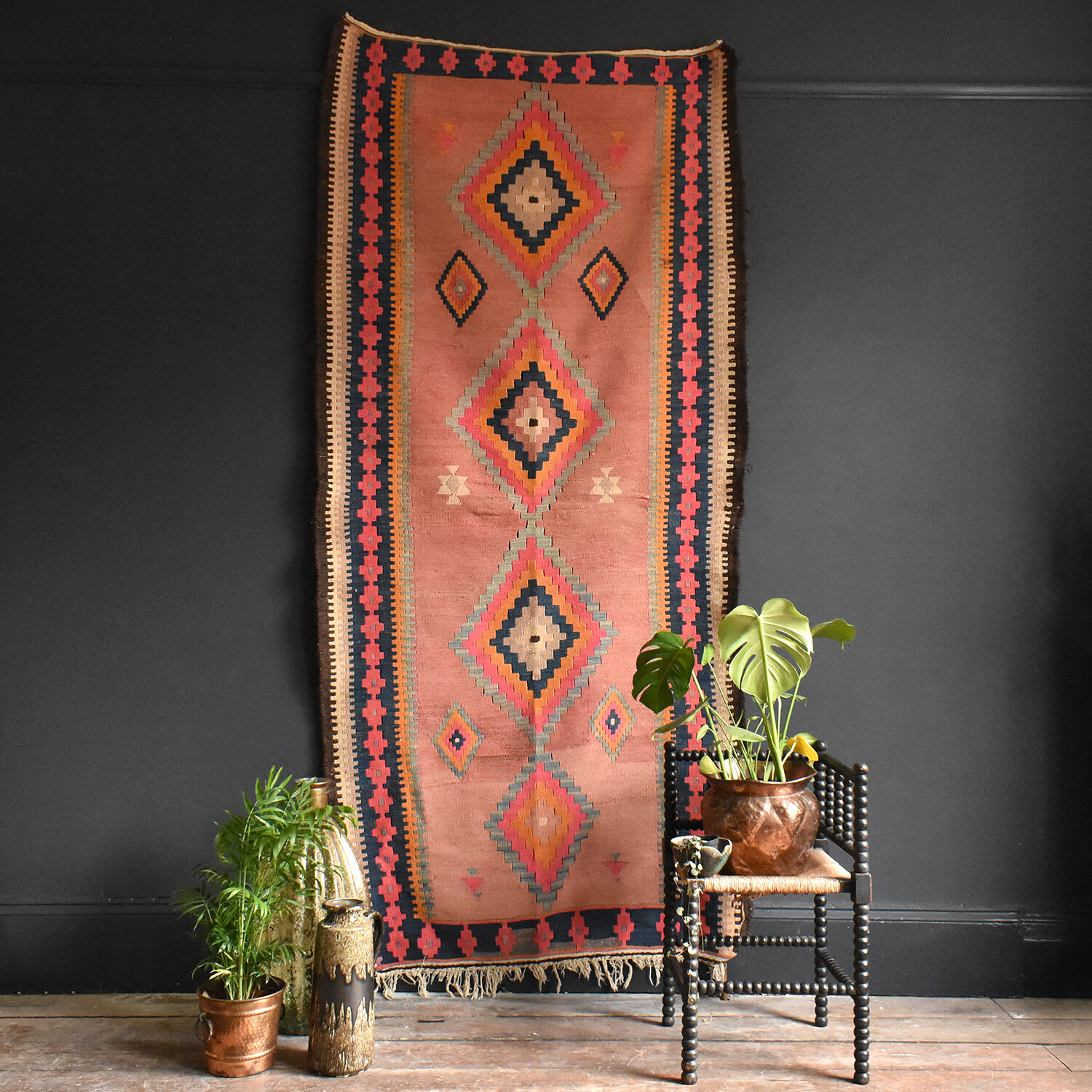 Faded Pink Flat-Woven Kilim Rug