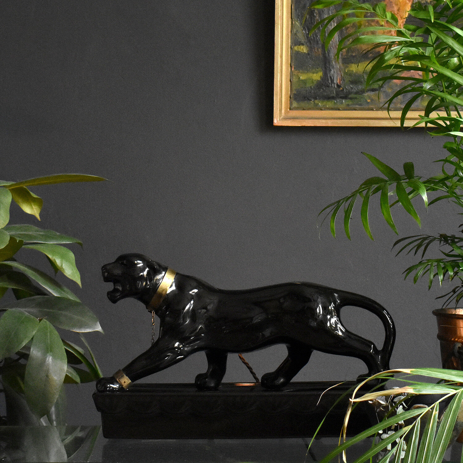 Ceramic Black Panther Lamp, 1950s