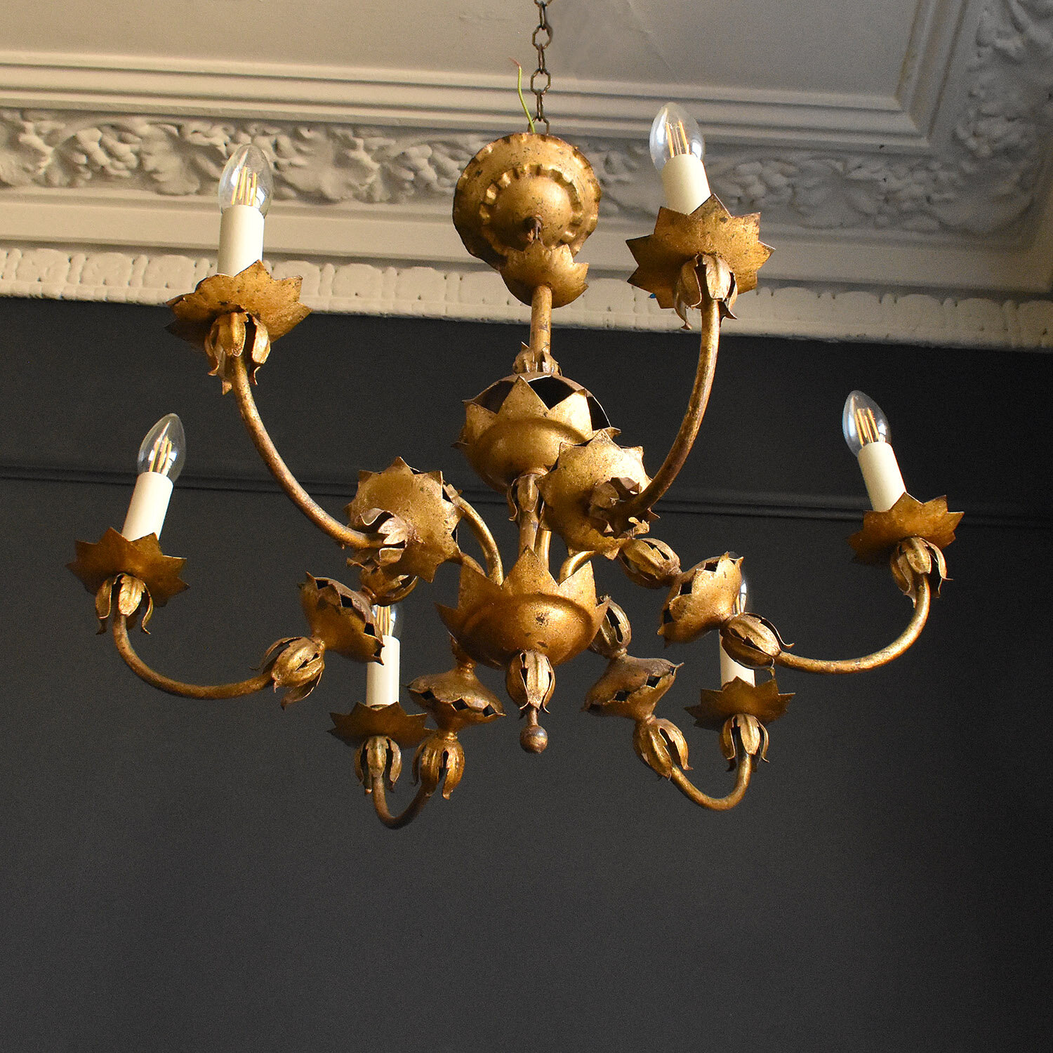 Gilt Toleware Chandelier with Star Details