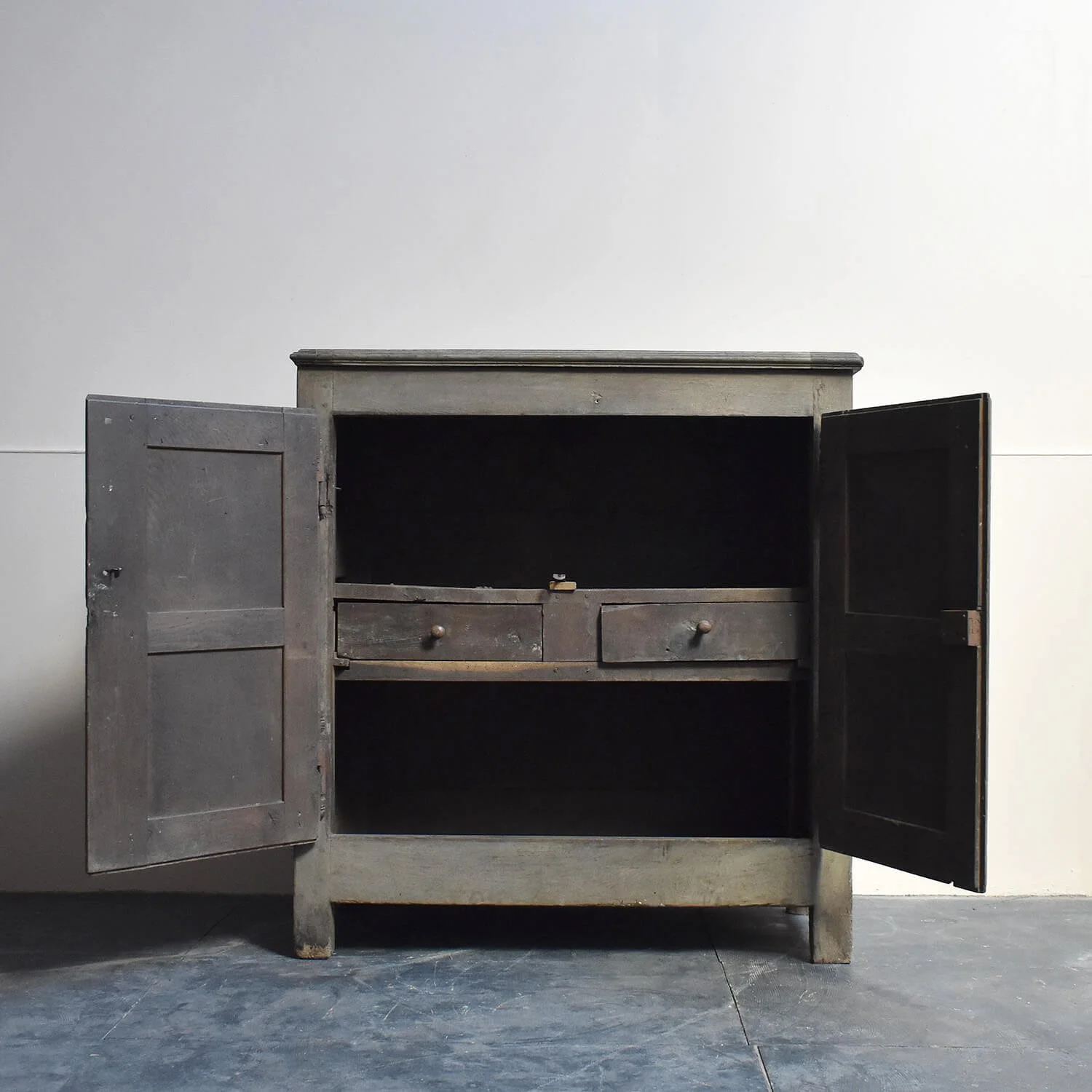 doors open 18th Century Bleached Oak Cupboard hutt decor