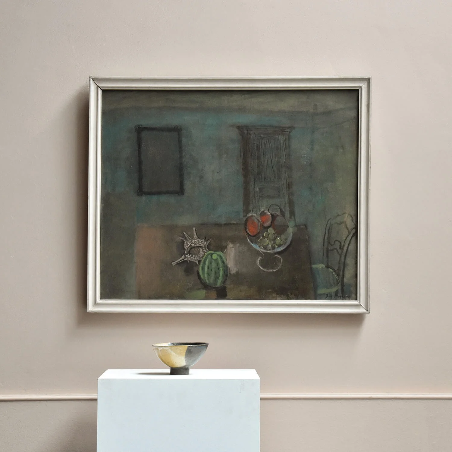 Sculpture and Large 20th Century Oil Painting 'Interior' by Josef Pieper hutt decor Bristol