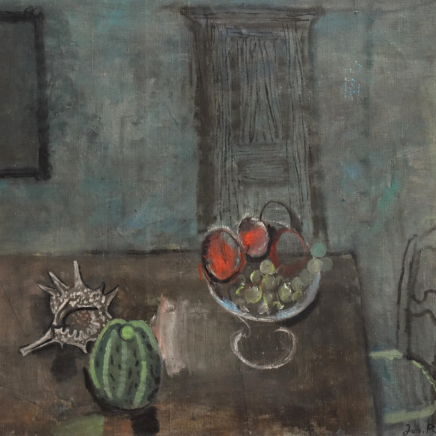 Detail Large 20th Century Oil Painting 'Interior' by Josef Pieper hutt decor Bristol