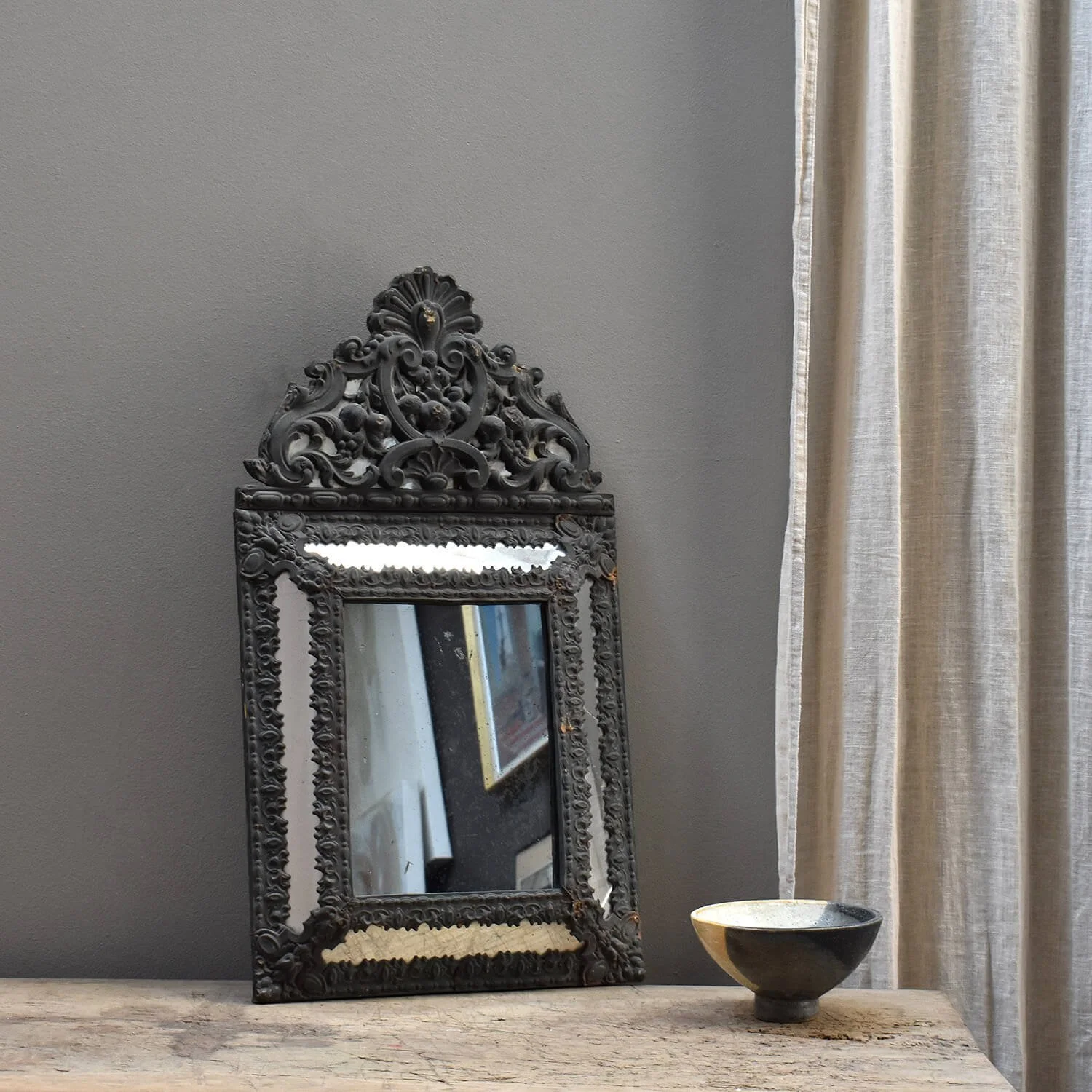 19th Century Repousse Cushion Mirror