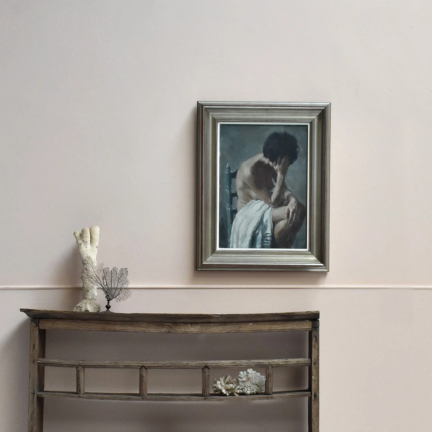 antique plate rack Contemplative Nude Oil Painting by Fidel Trias i Pagès hutt decor Bristol