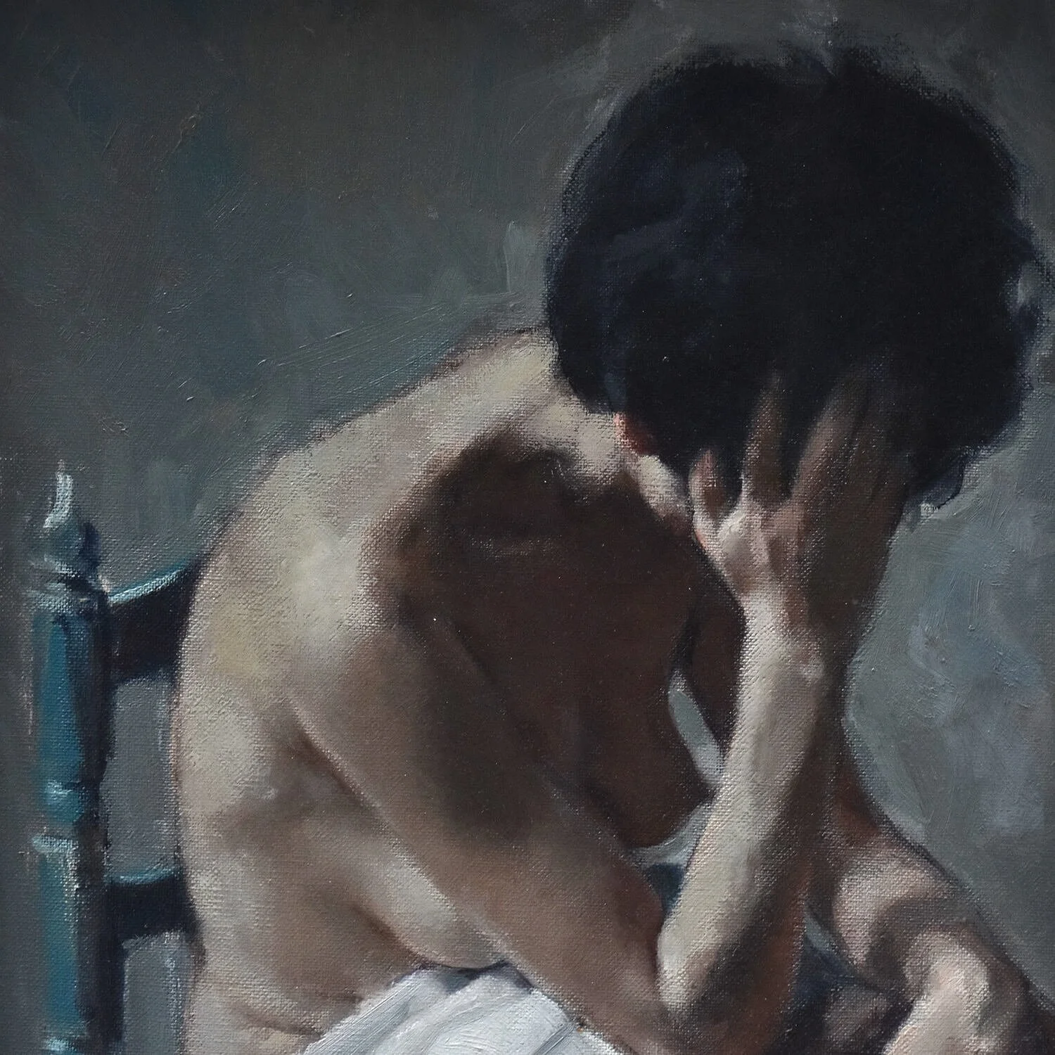 detail Contemplative Nude Oil Painting by Fidel Trias i Pagès hutt decor Bristol