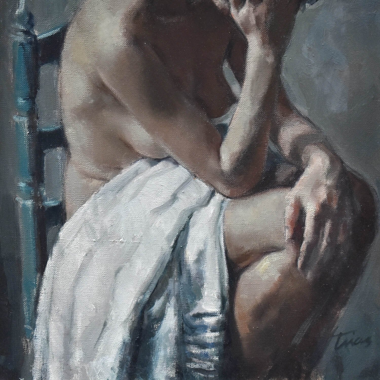 close up Contemplative Nude Oil Painting by Fidel Trias i Pagès hutt decor Bristol