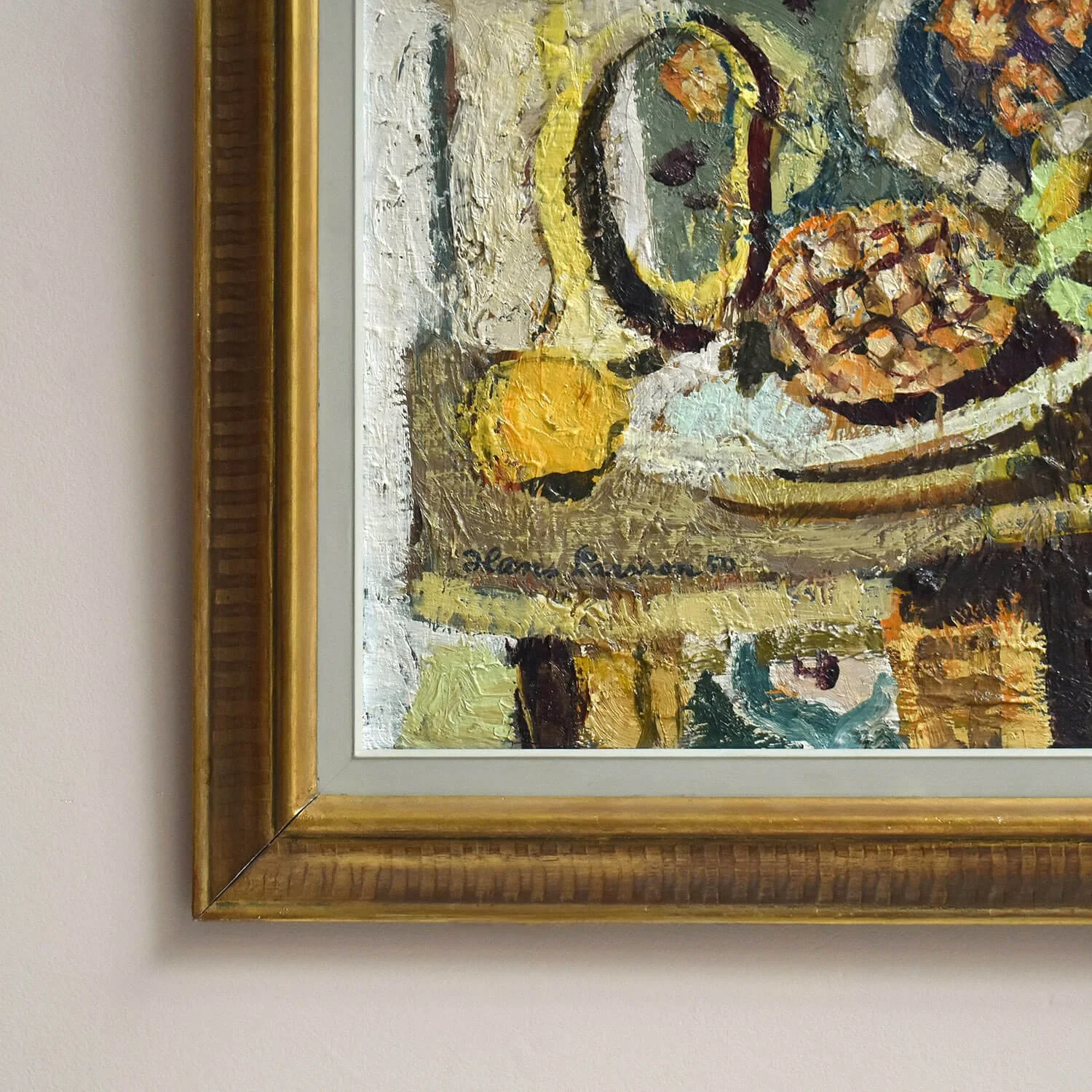 signature Still Life with Trumpet and Pineapple Oil Painting by Hans Larsson hutt decor