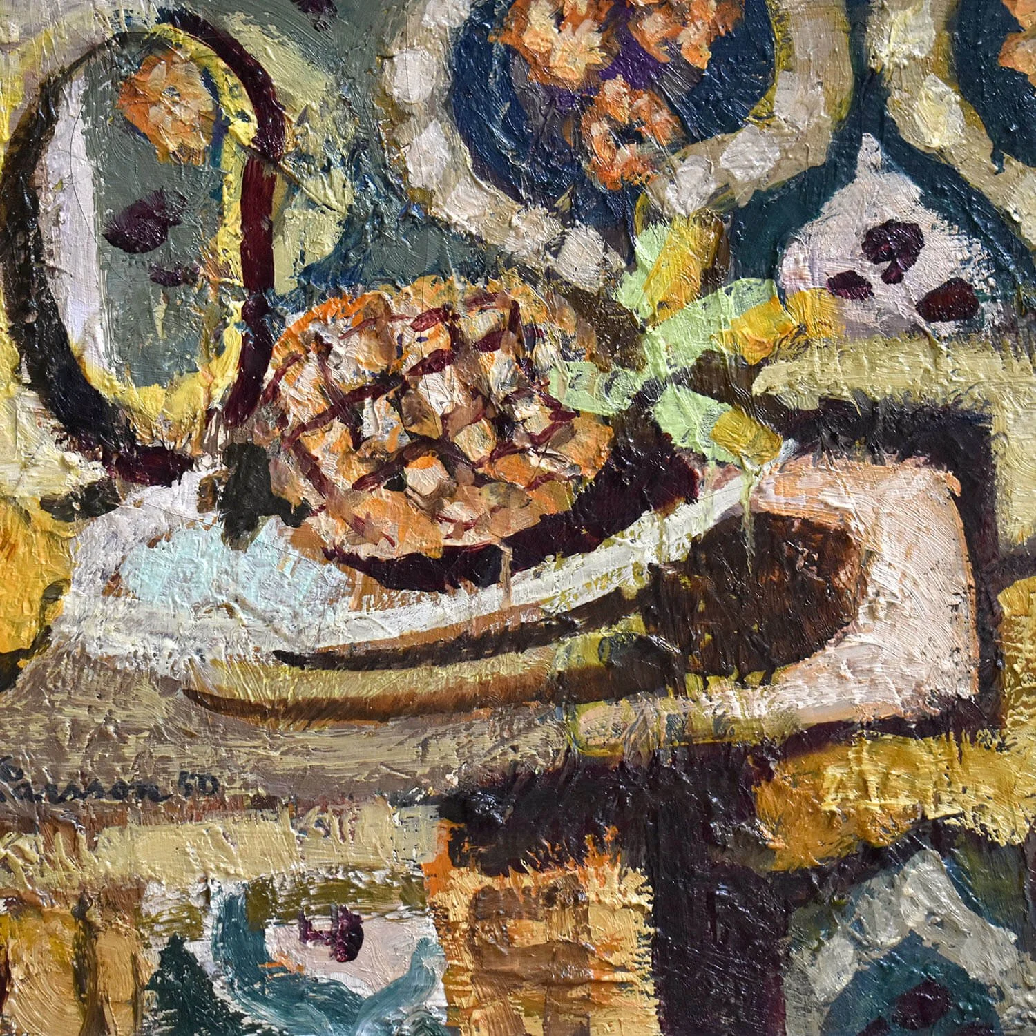 detail Still Life with Trumpet and Pineapple Oil Painting by Hans Larsson hutt decor