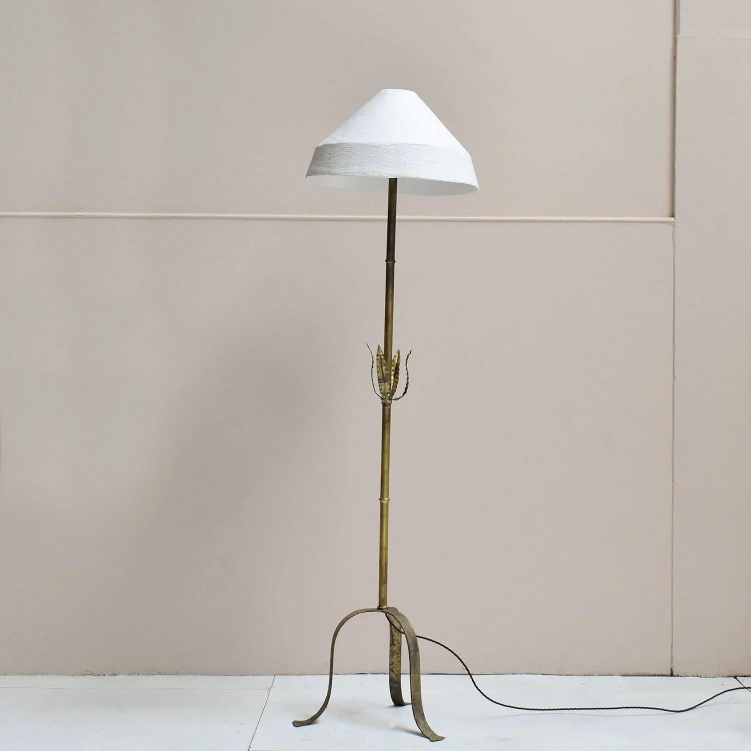 Spanish Gilt Iron Floor Lamp with shade Mid Century hutt decor