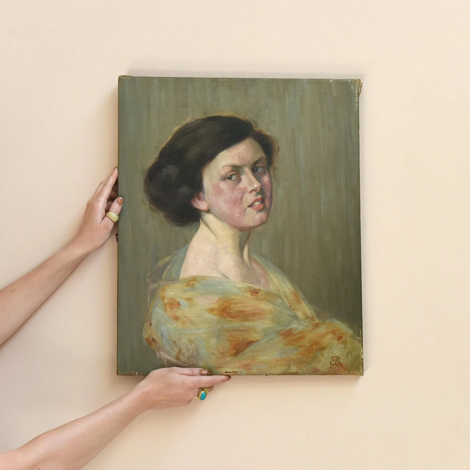 arms holding Oil on Canvas Portrait by Eugenie Bandell hutt decor