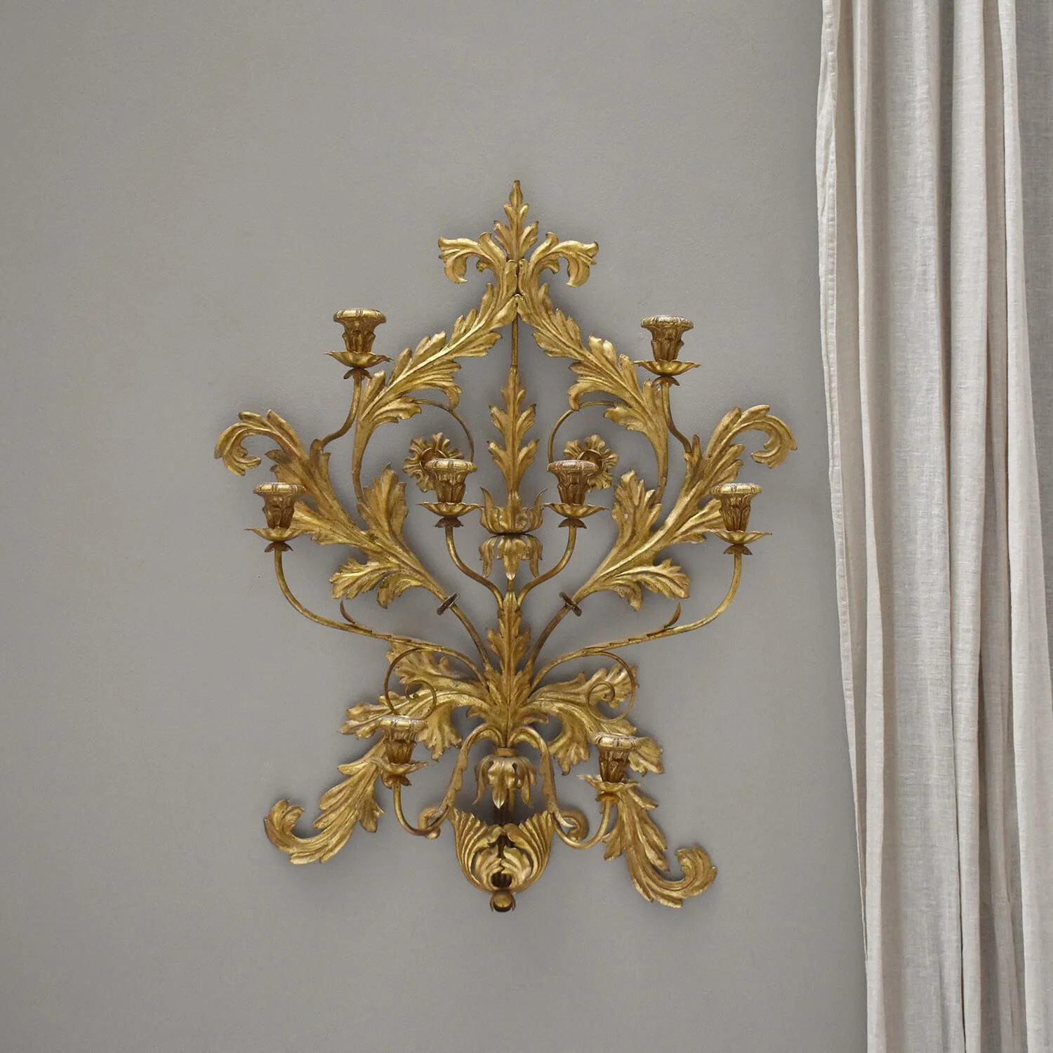Large Mid Century Italian Gilt Wall Sconce By Palladio hutt decor