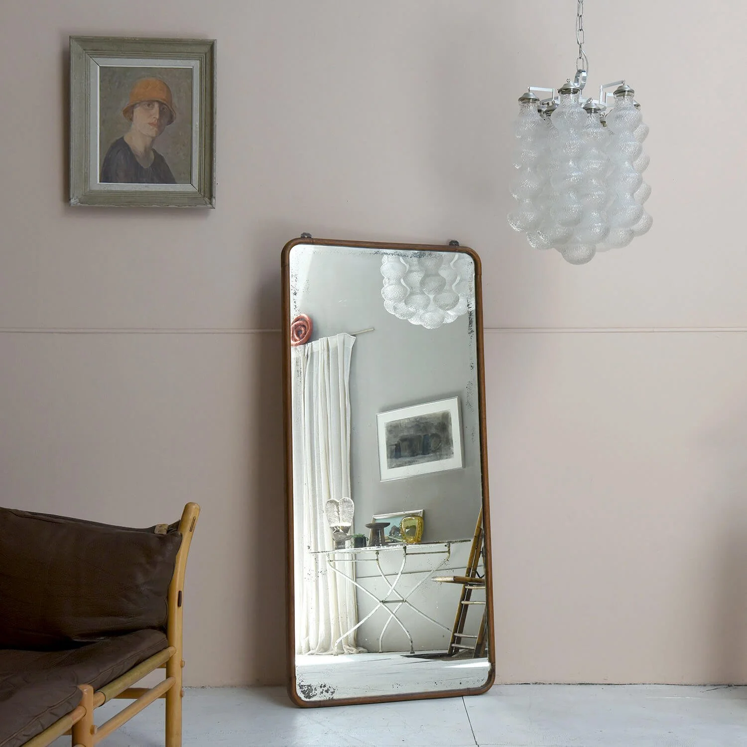 Large Curved Mahogany Mirror with Foxed Plate